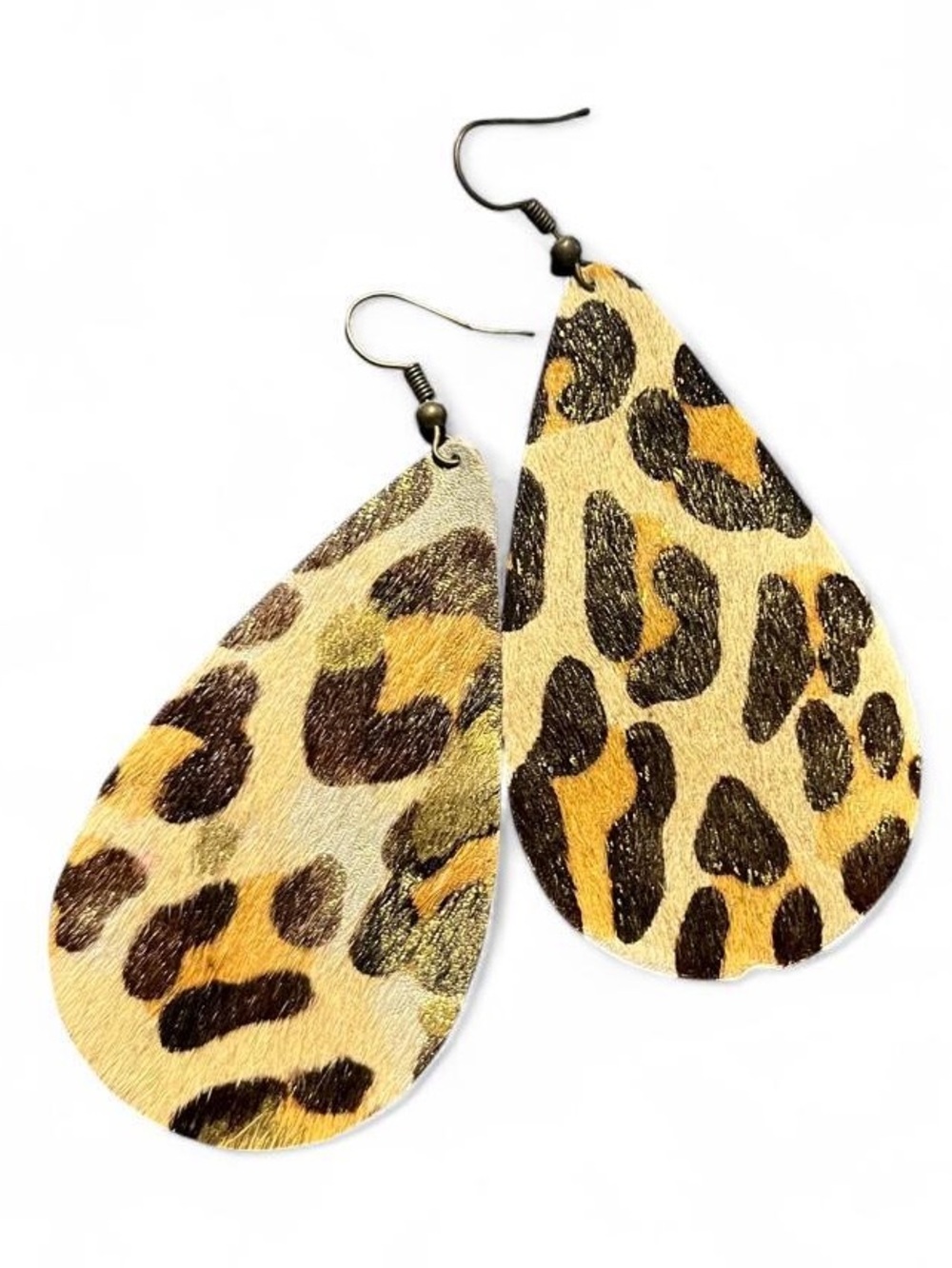 L&B Leopard Print Cow Hide with Fur Earrings